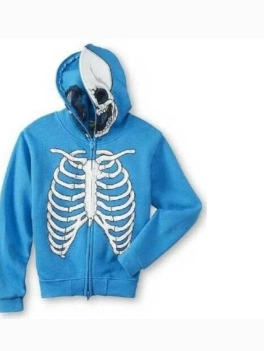Skeleton Halloween Costume Hoodie Jacket 4 Blue Long Sleeves Hooded Zip Up